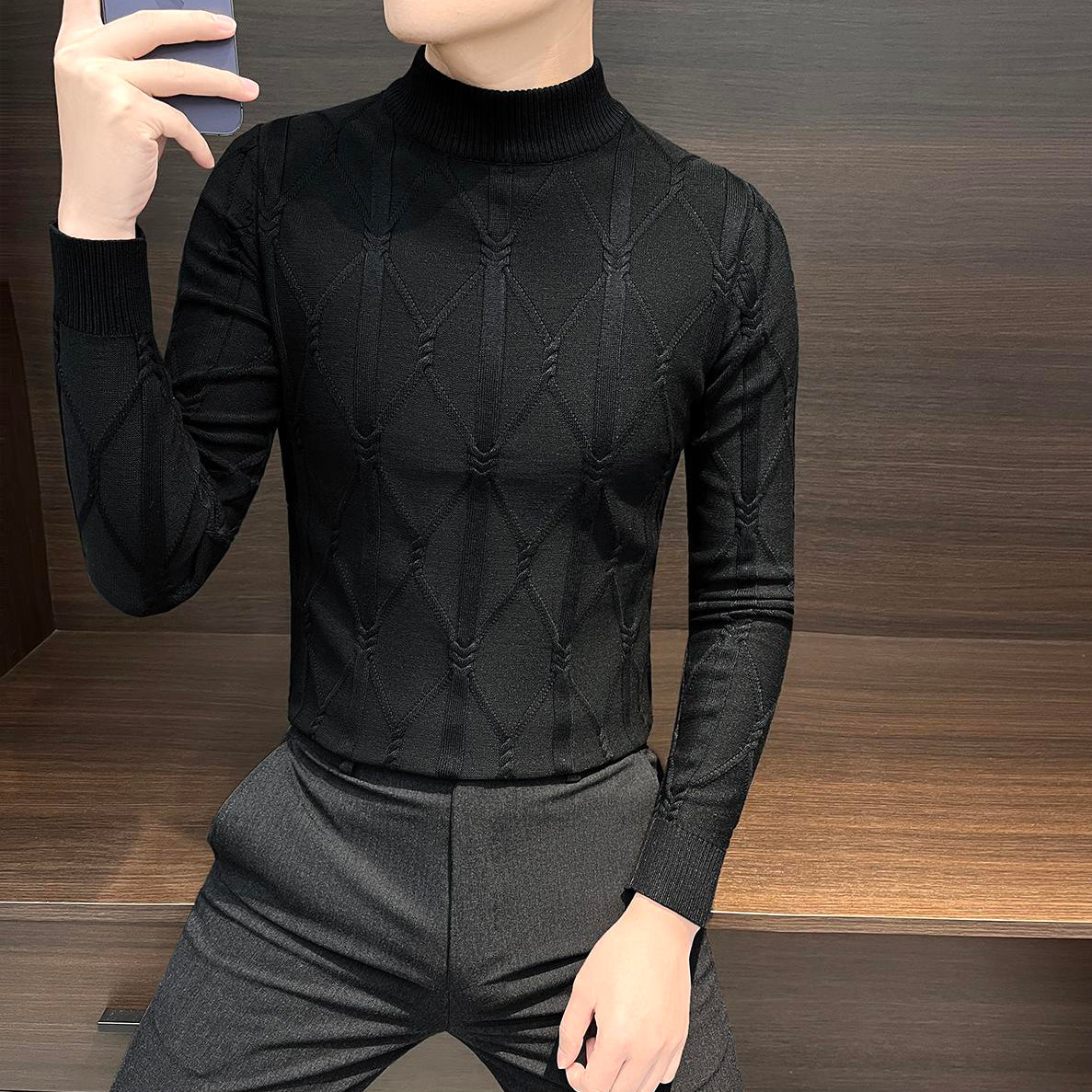 Retro textured knit base layer top