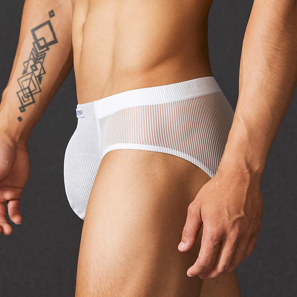 Striped transparent cotton pouch briefs