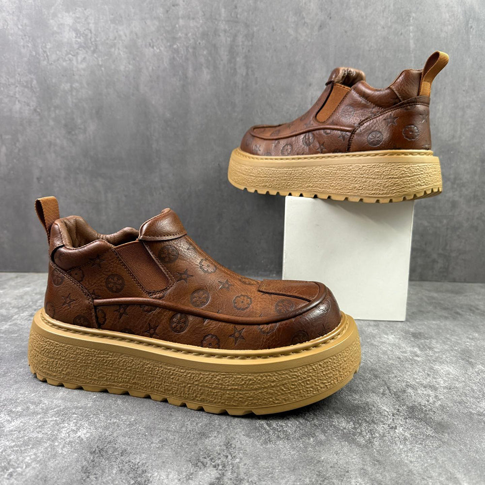 Luxury patterned platform leather shoes