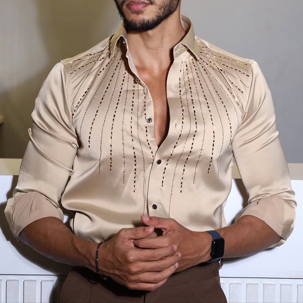 Sparkling Crystal Rhinestone Silky Satin Shirt