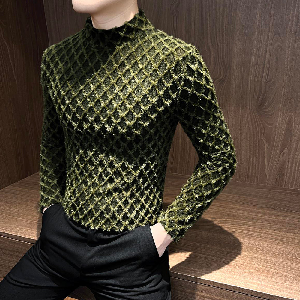 Plaid plush tassel base layer top