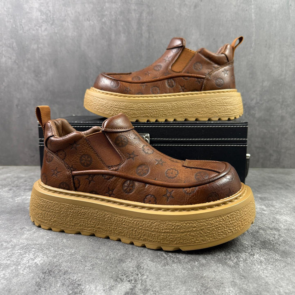 Luxury patterned platform leather shoes