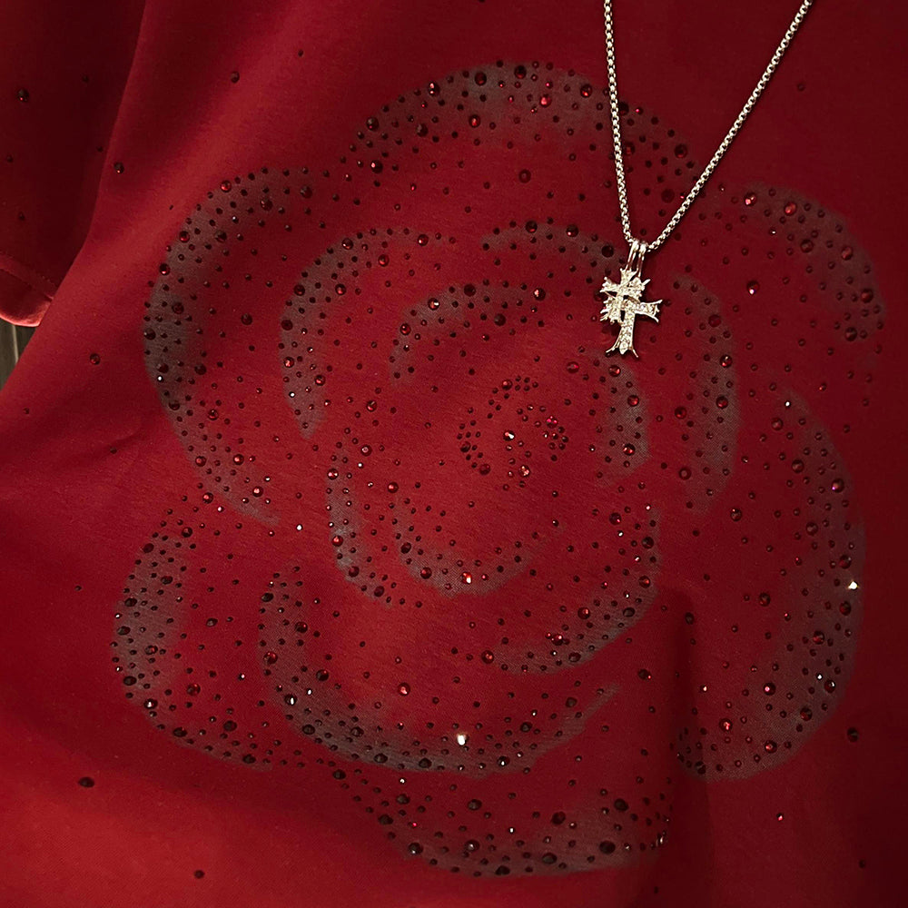 Rhinestone Rose Textured T-shirt