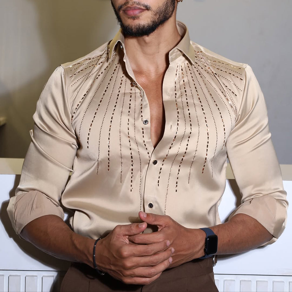 Sparkling Crystal Rhinestone Silky Satin Shirt