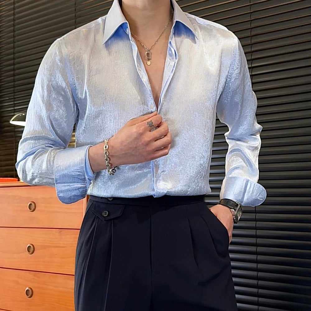 Pleated silky acetate fabric shirt