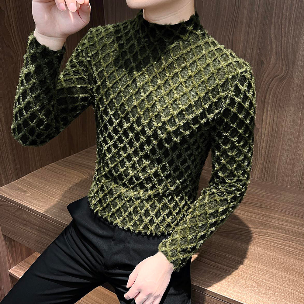 Plaid plush tassel base layer top