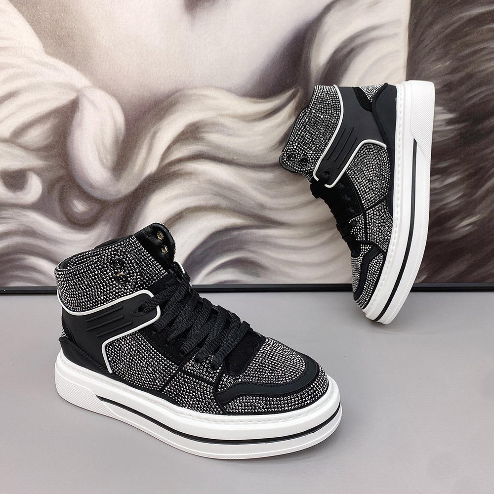 Trendy street-style rhinestone flat boots