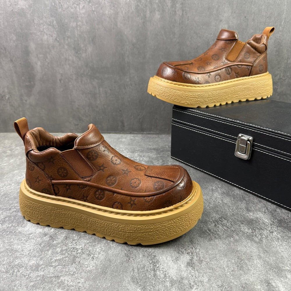 Luxury patterned platform leather shoes