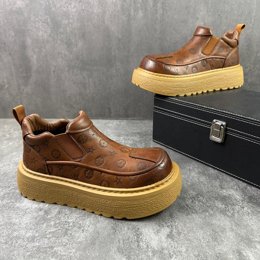 Luxury patterned platform leather shoes