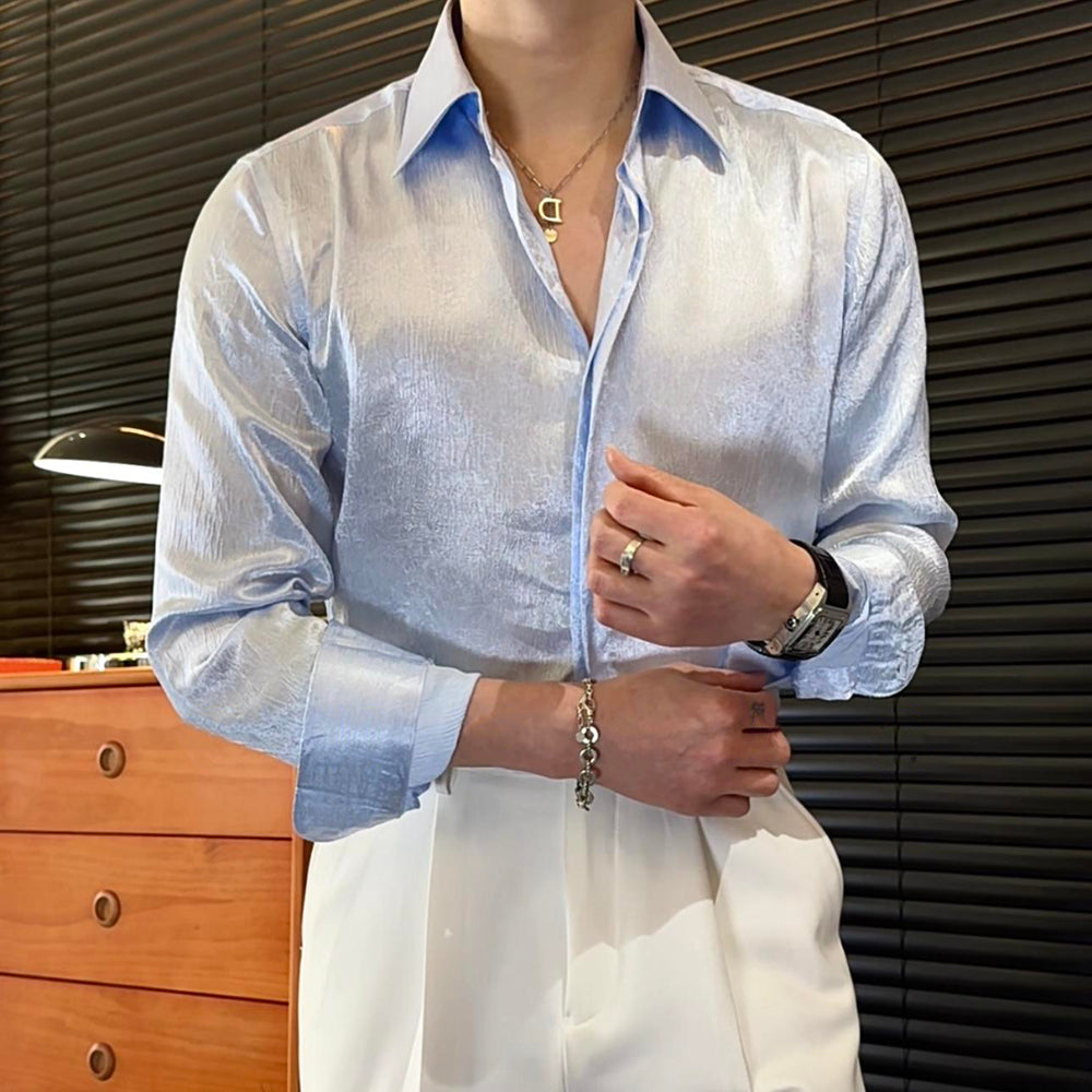 Pleated silky acetate fabric shirt