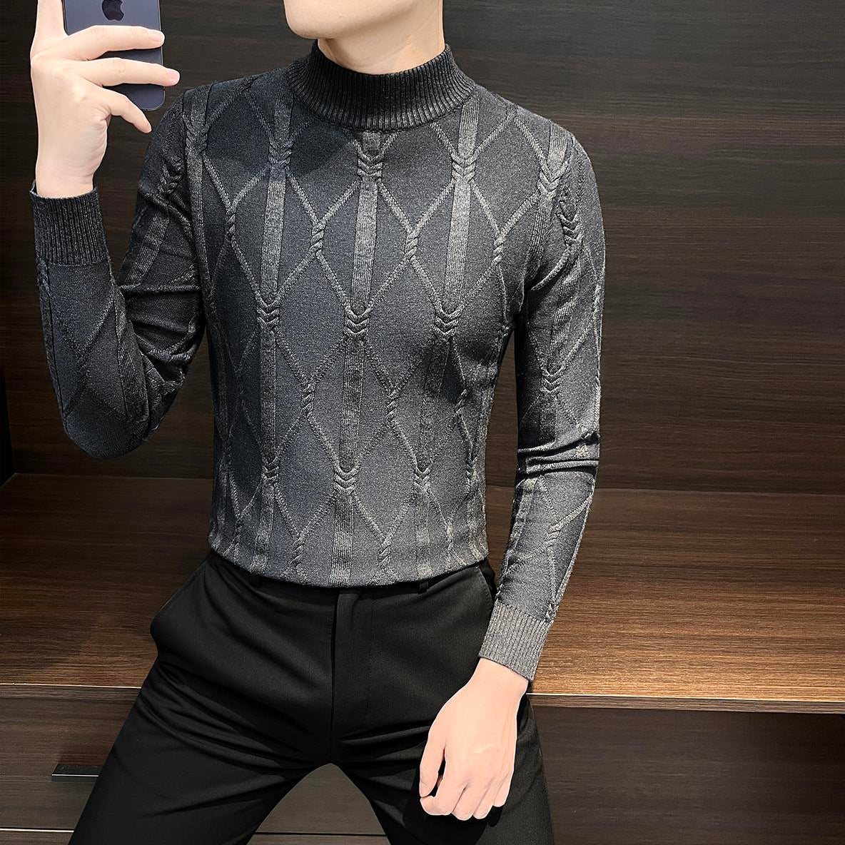 Retro textured knit base layer top