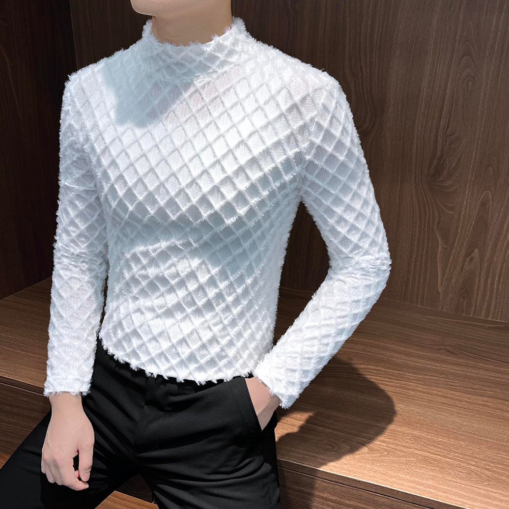 Plaid plush tassel base layer top