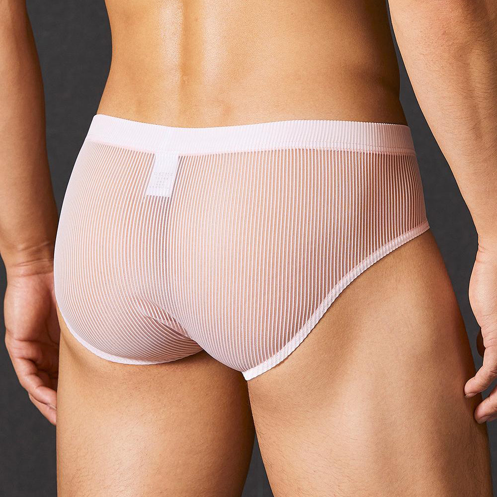 Striped transparent cotton pouch briefs