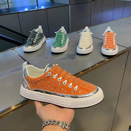 Triangle rhinestone flat canvas shoes