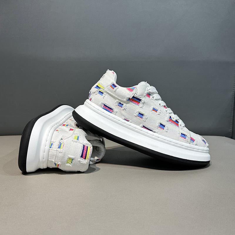 Ripped and patched canvas casual sneakers