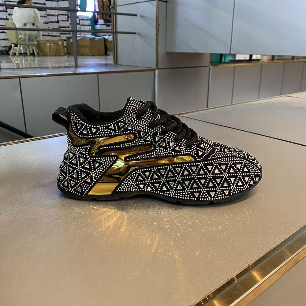 Street-style glamorous rhinestone sneakers