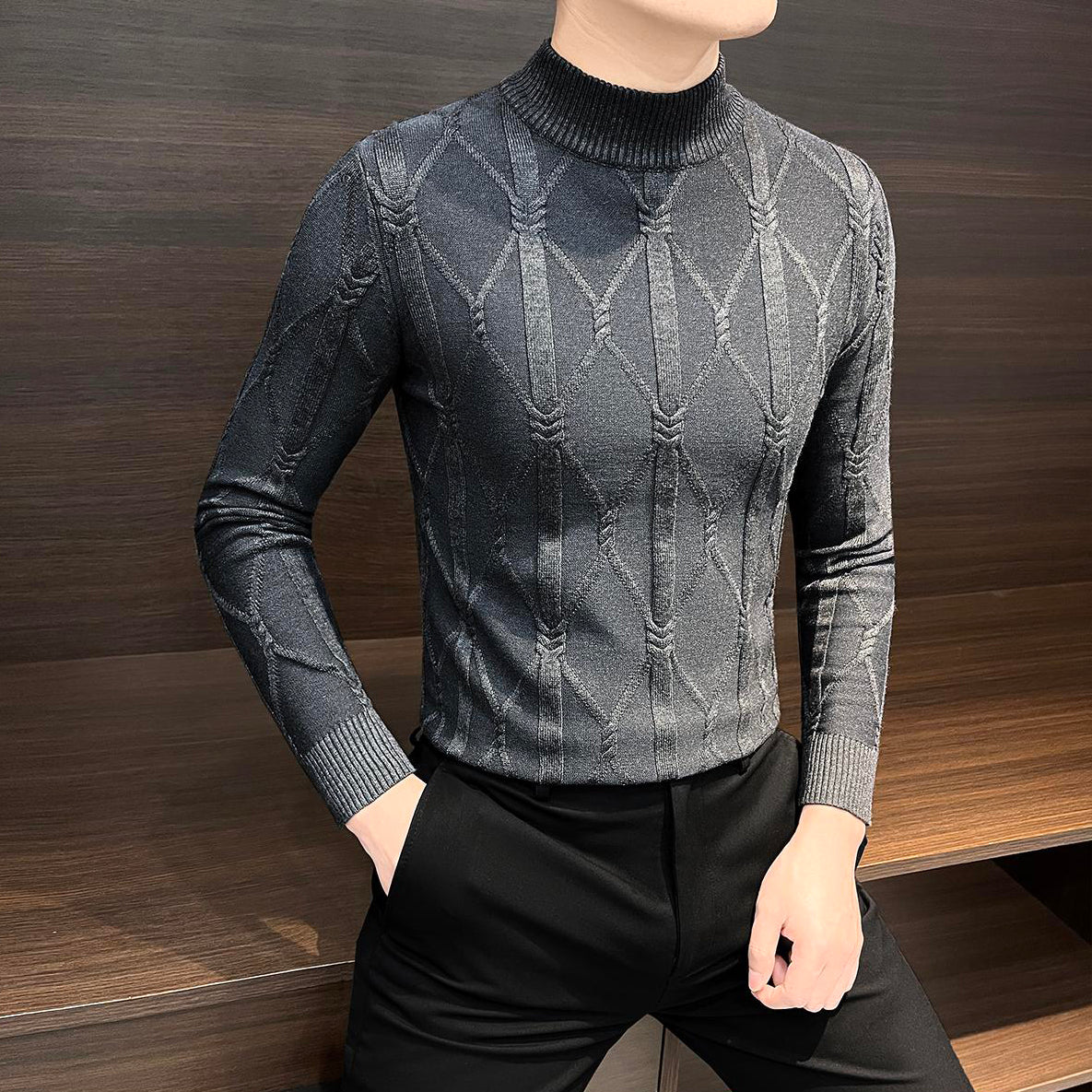 Retro textured knit base layer top