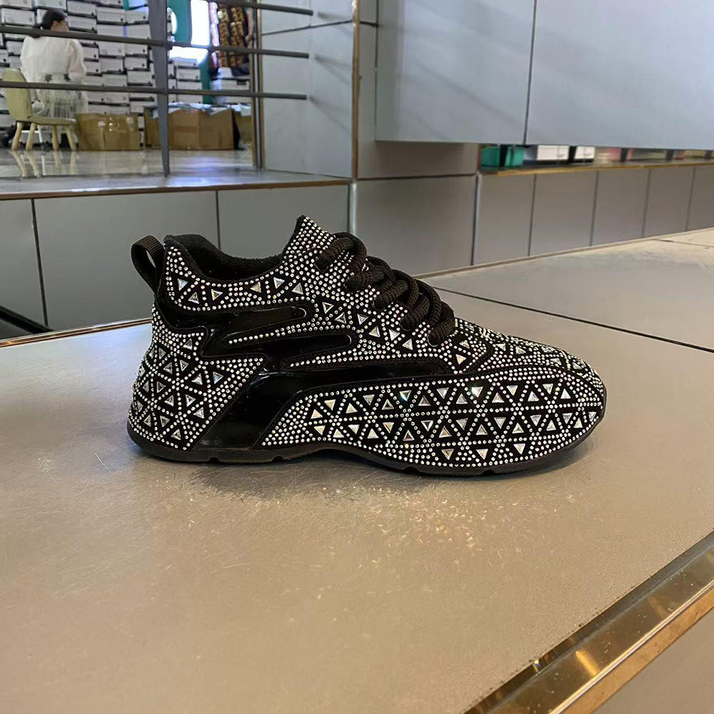 Street-style glamorous rhinestone sneakers