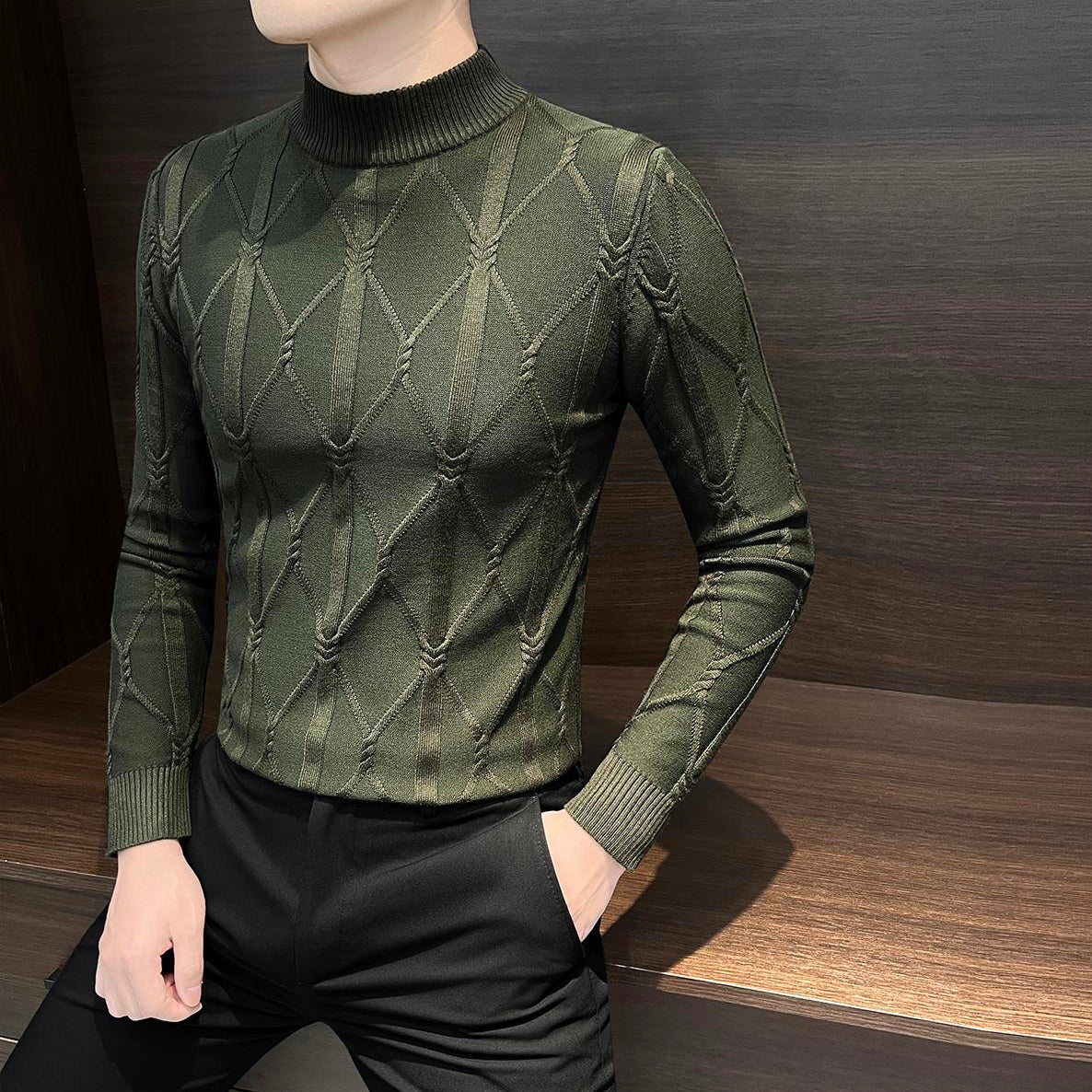 Retro textured knit base layer top