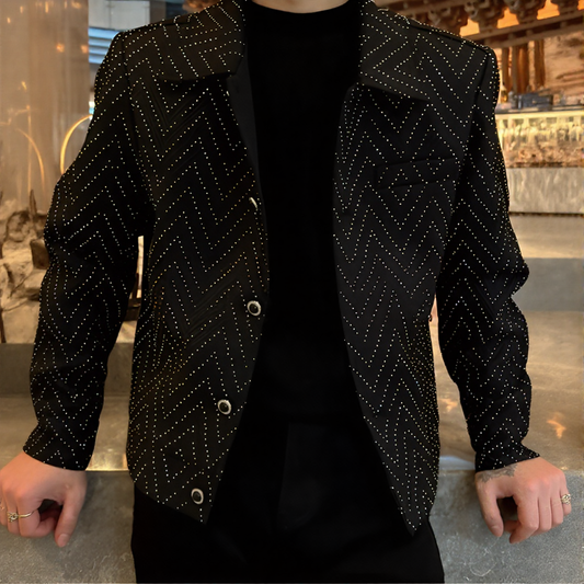 Pleated textured rhinestone jacket