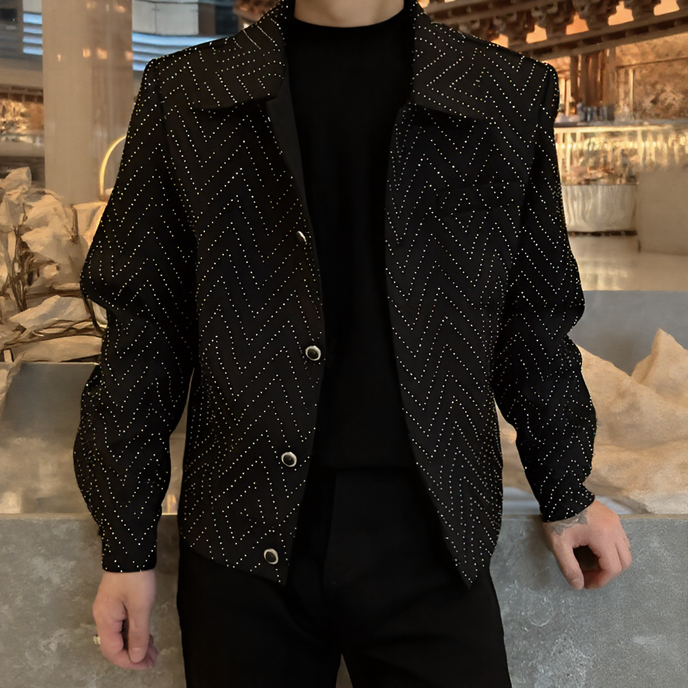 Pleated textured rhinestone jacket