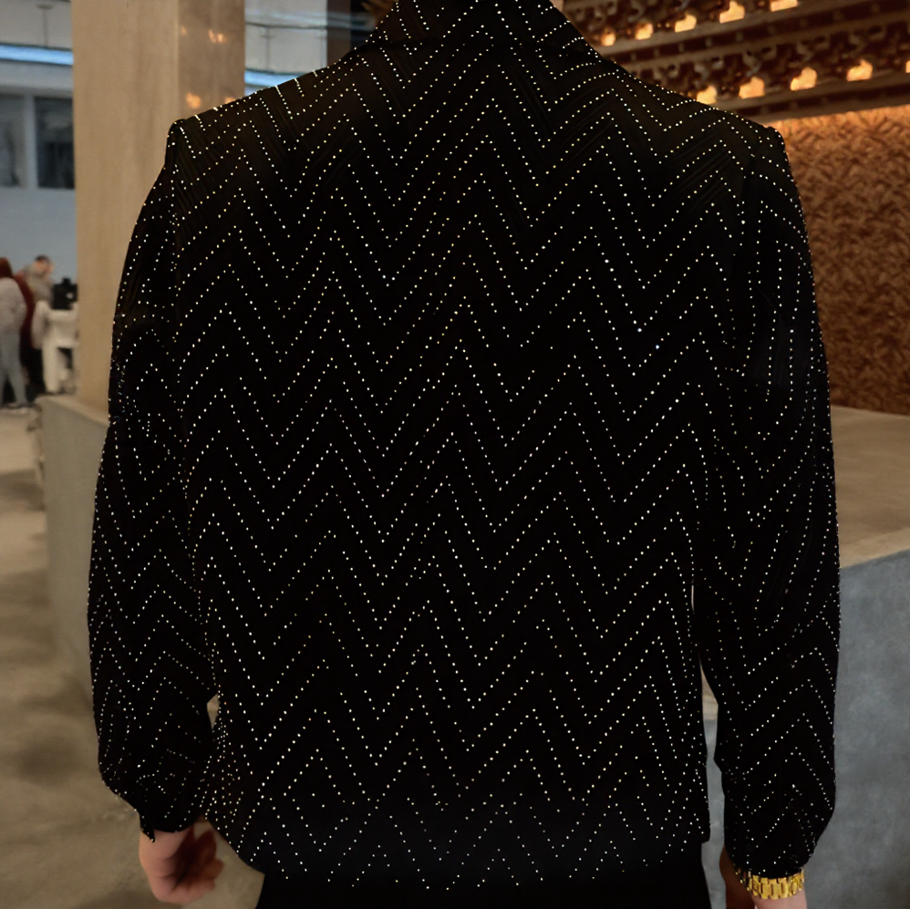 Pleated textured rhinestone jacket