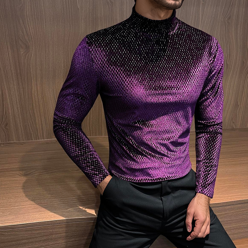 Starlight high-neck textured reflective long-sleeved top