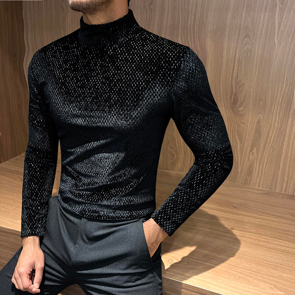 Starlight high-neck textured reflective long-sleeved top