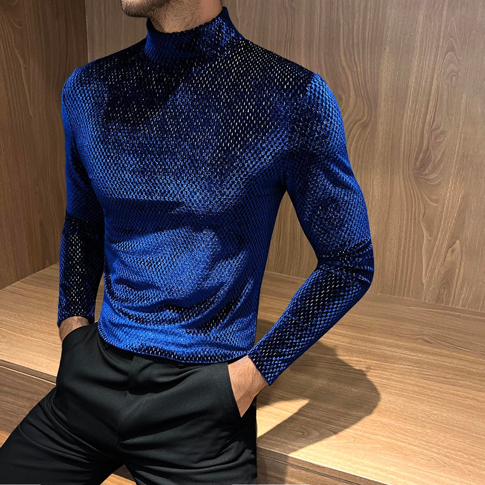 Starlight high-neck textured reflective long-sleeved top