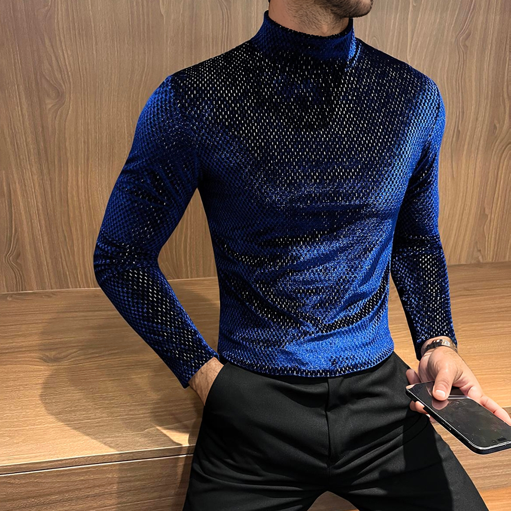 Starlight high-neck textured reflective long-sleeved top