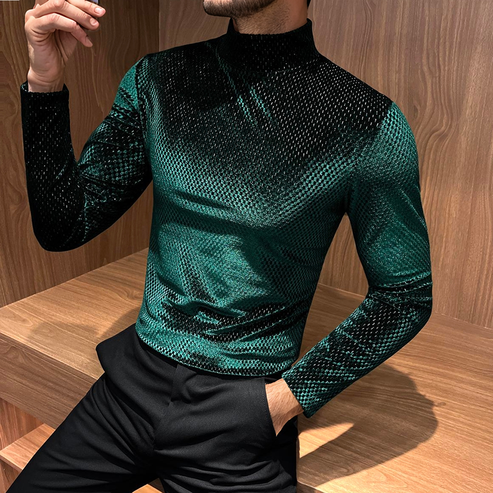 Starlight high-neck textured reflective long-sleeved top