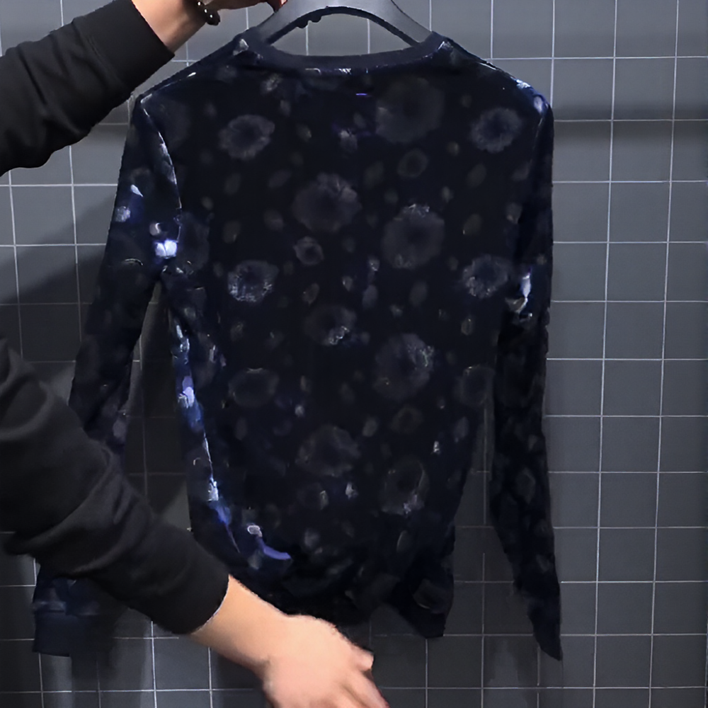 Velvet blue floral base layer top