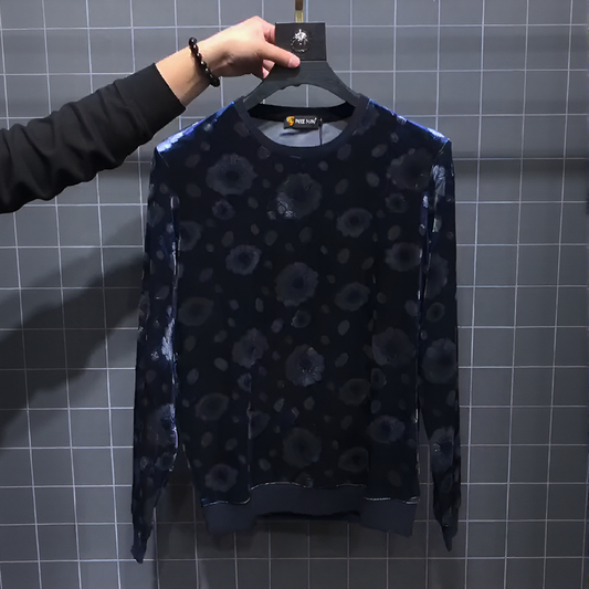 Velvet blue floral base layer top