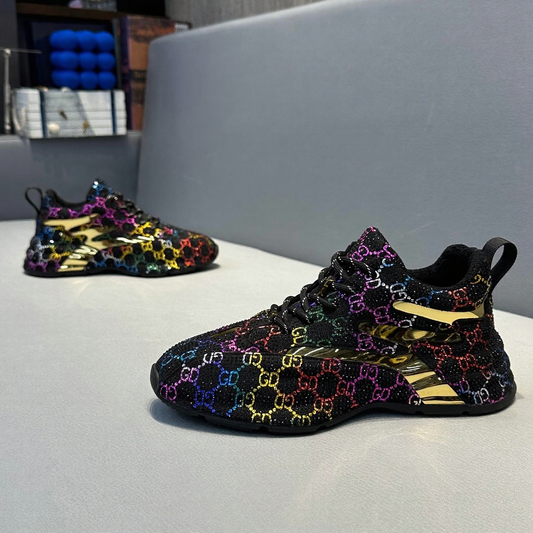 Glamorous color rhinestone print sneakers