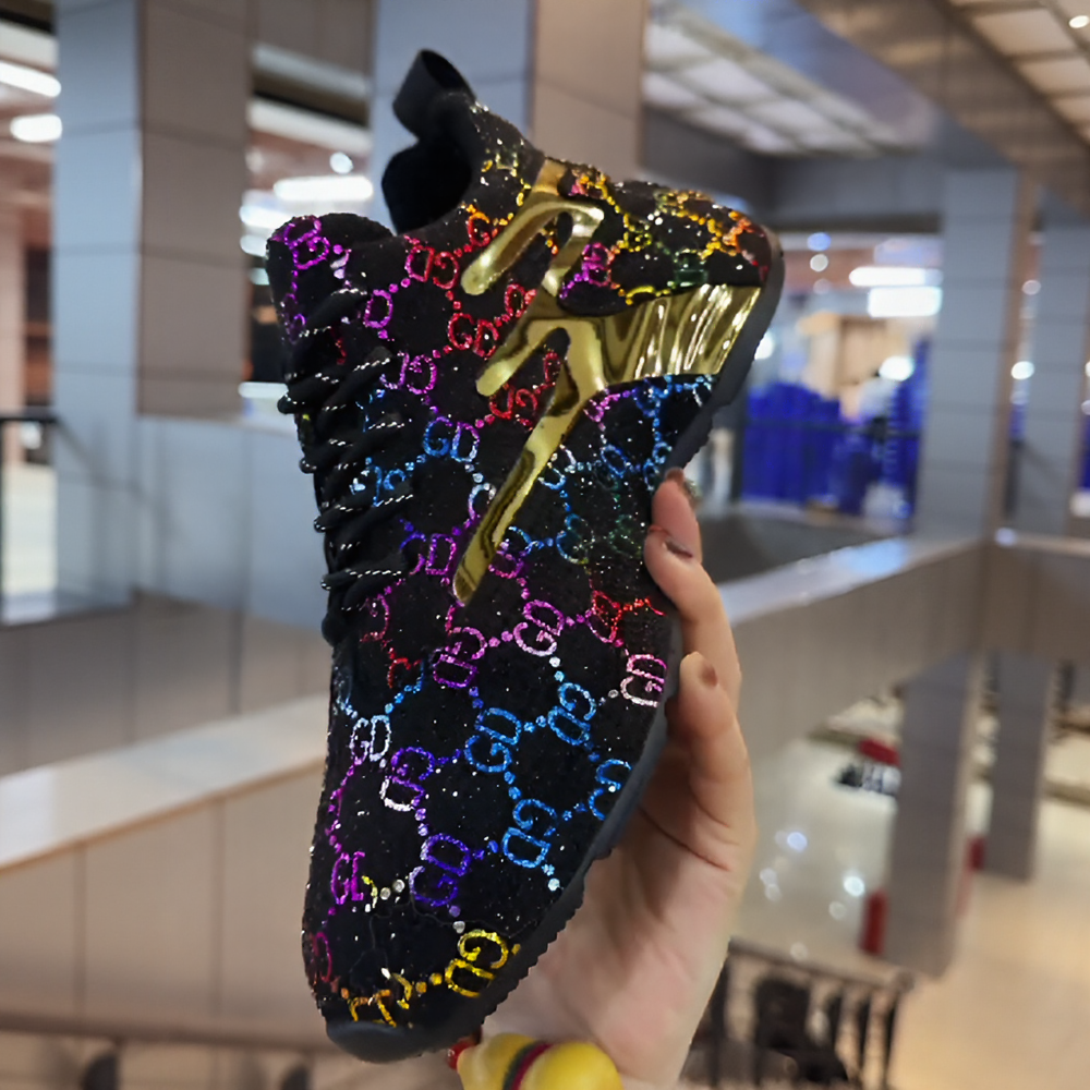 Glamorous color rhinestone print sneakers