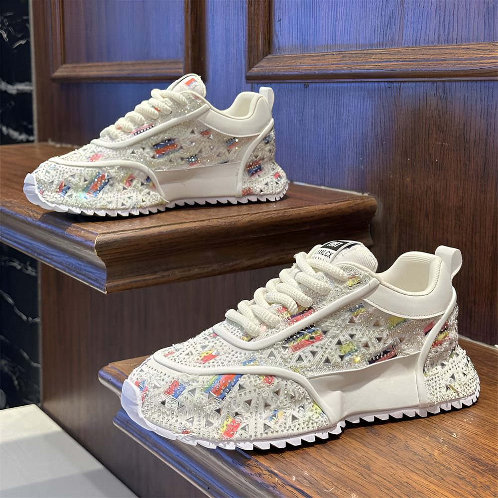 Ripped Canvas Rhinestone Sneakers