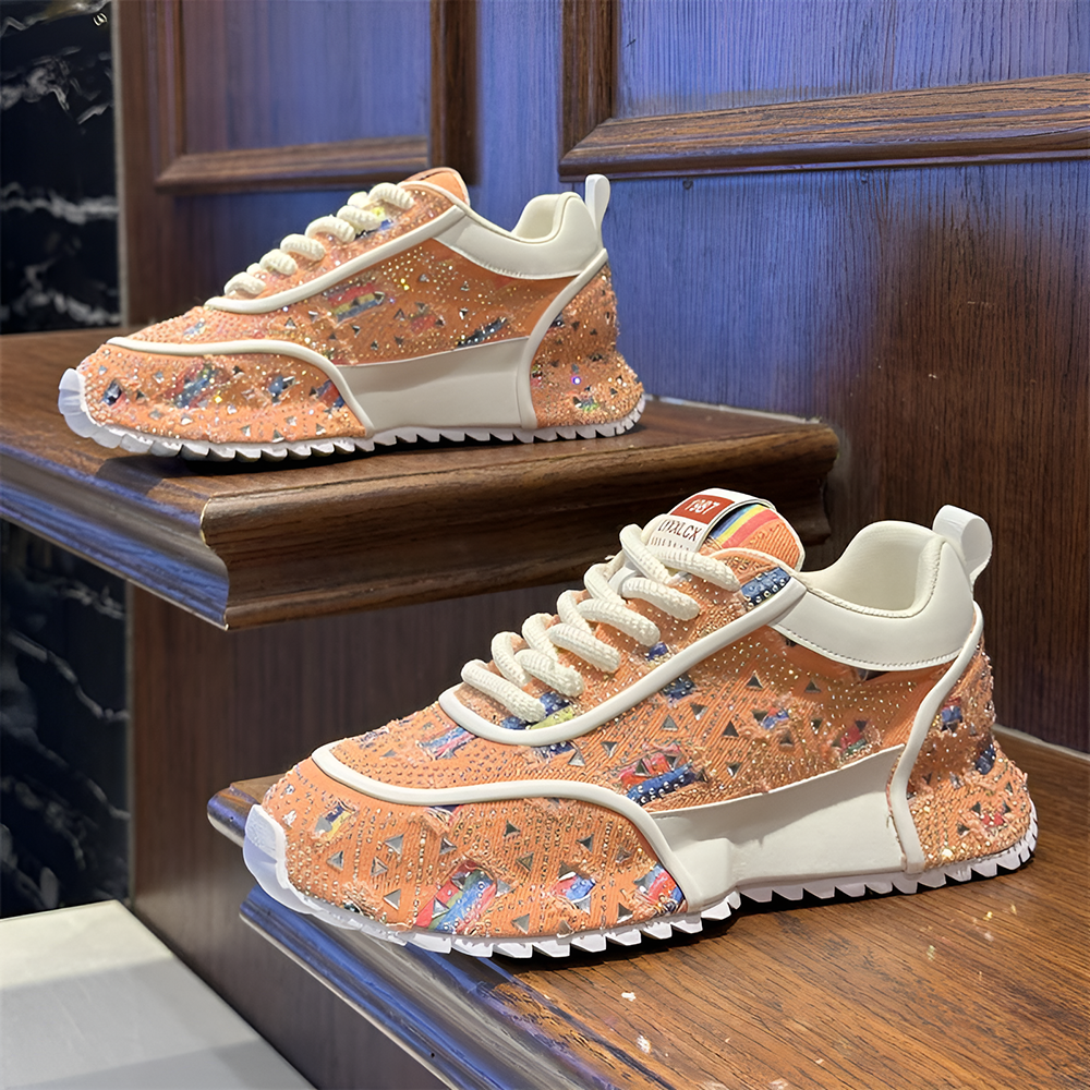 Ripped Canvas Rhinestone Sneakers