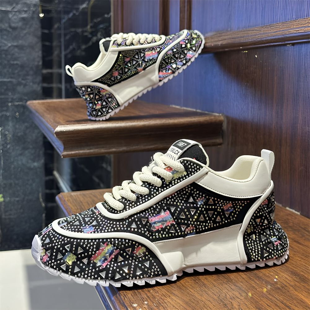 Ripped Canvas Rhinestone Sneakers