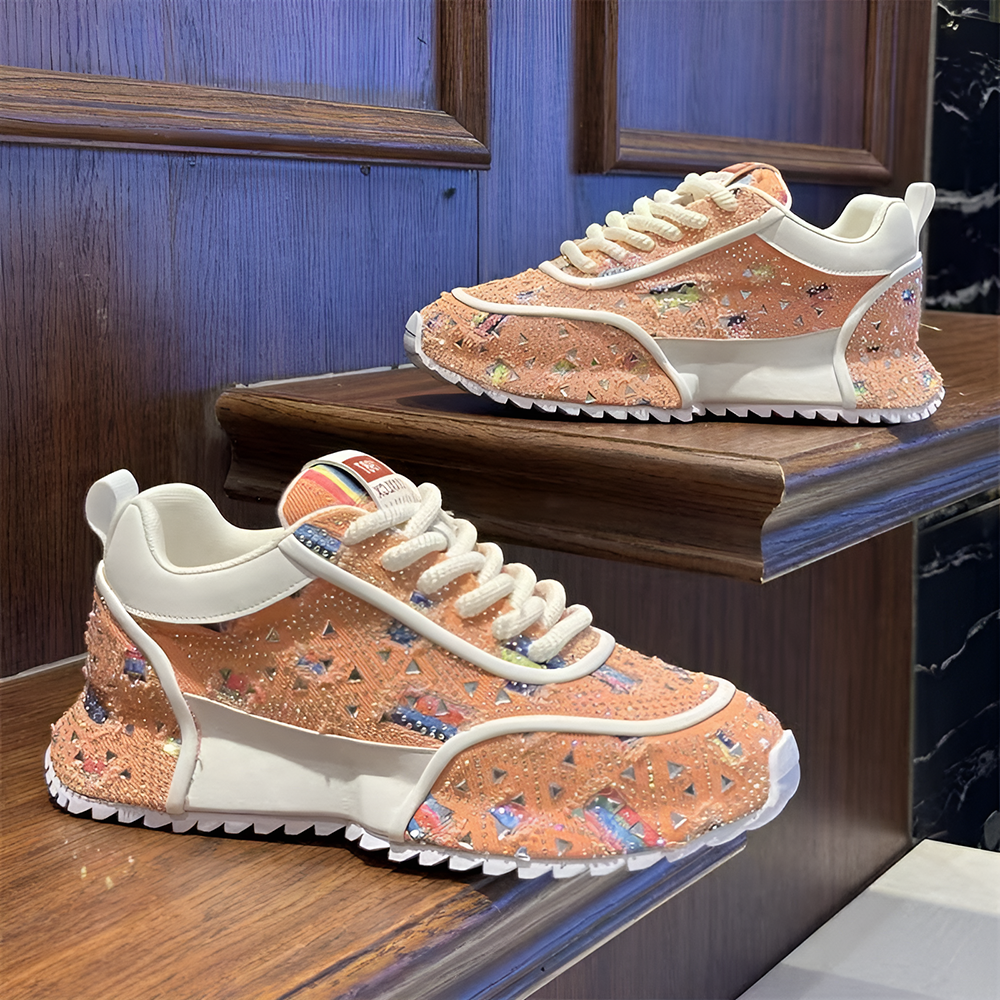 Ripped Canvas Rhinestone Sneakers