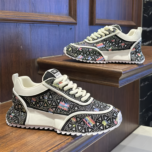 Ripped Canvas Rhinestone Sneakers