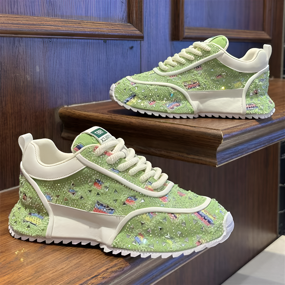 Ripped Canvas Rhinestone Sneakers