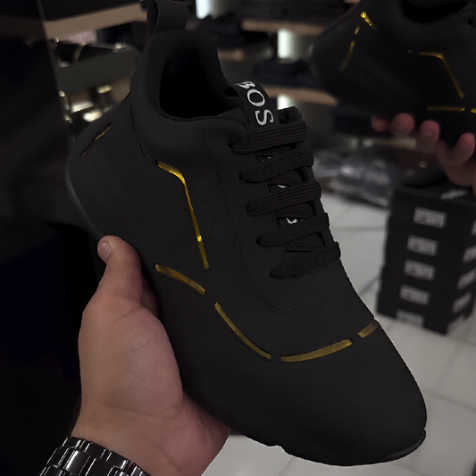 Pure black with gold thread sneakers