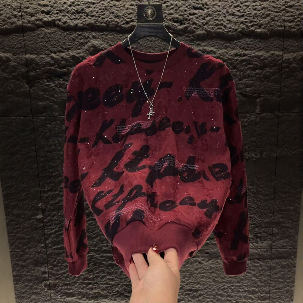 Trendy graffiti lettering ripped sweatshirt