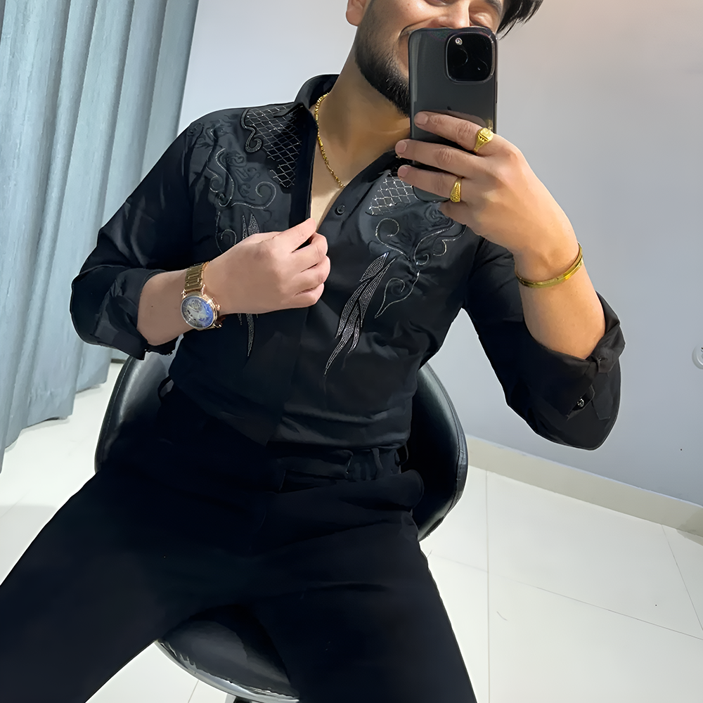 Rhinestone Retro Pattern Business Shirt