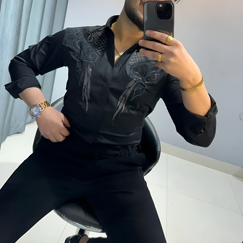 Rhinestone Retro Pattern Business Shirt