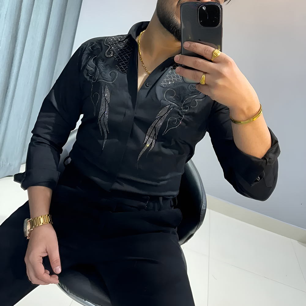 Rhinestone Retro Pattern Business Shirt