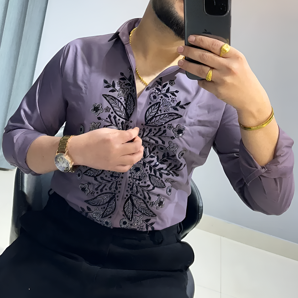 Rhinestones glamorous floral shirt