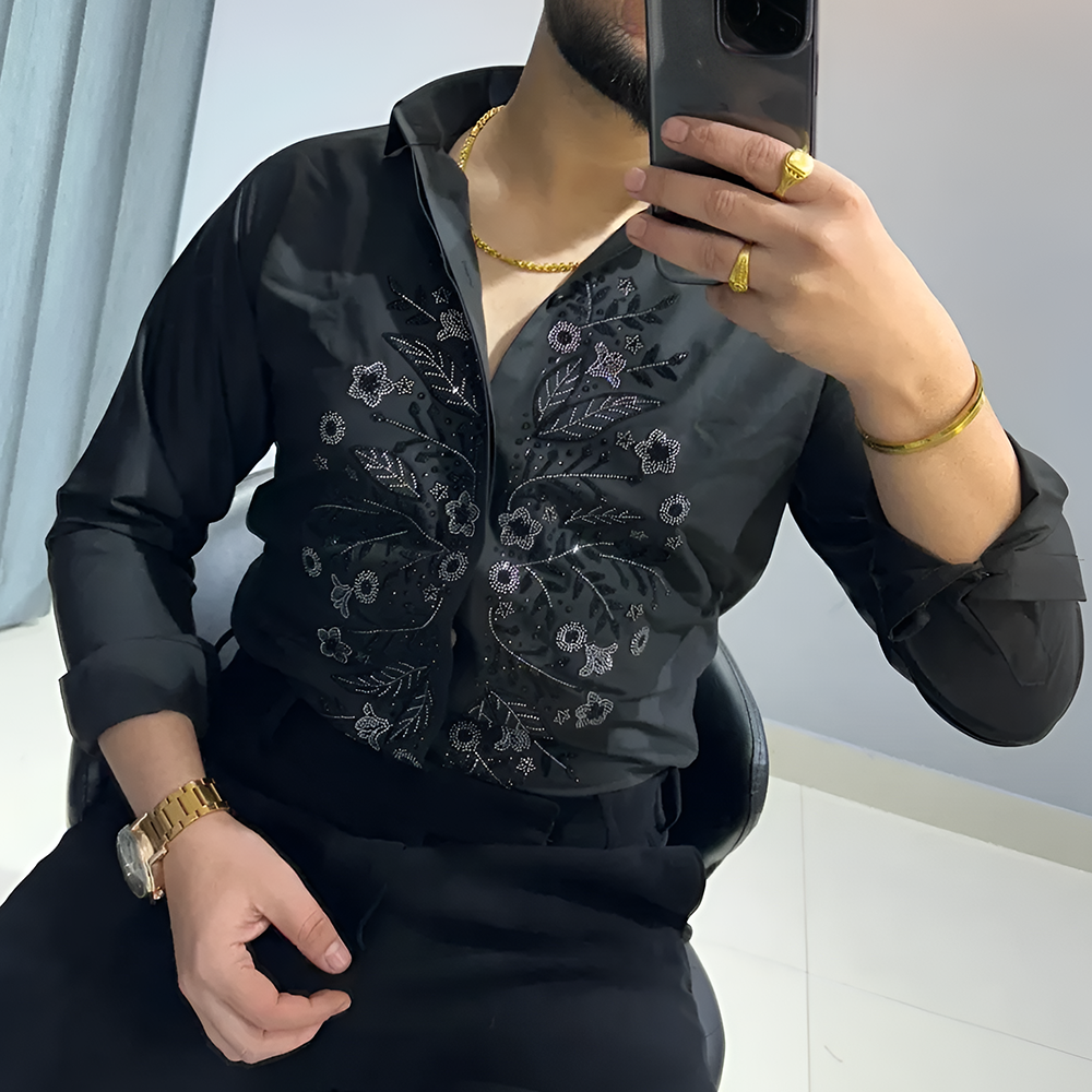 Rhinestones glamorous floral shirt