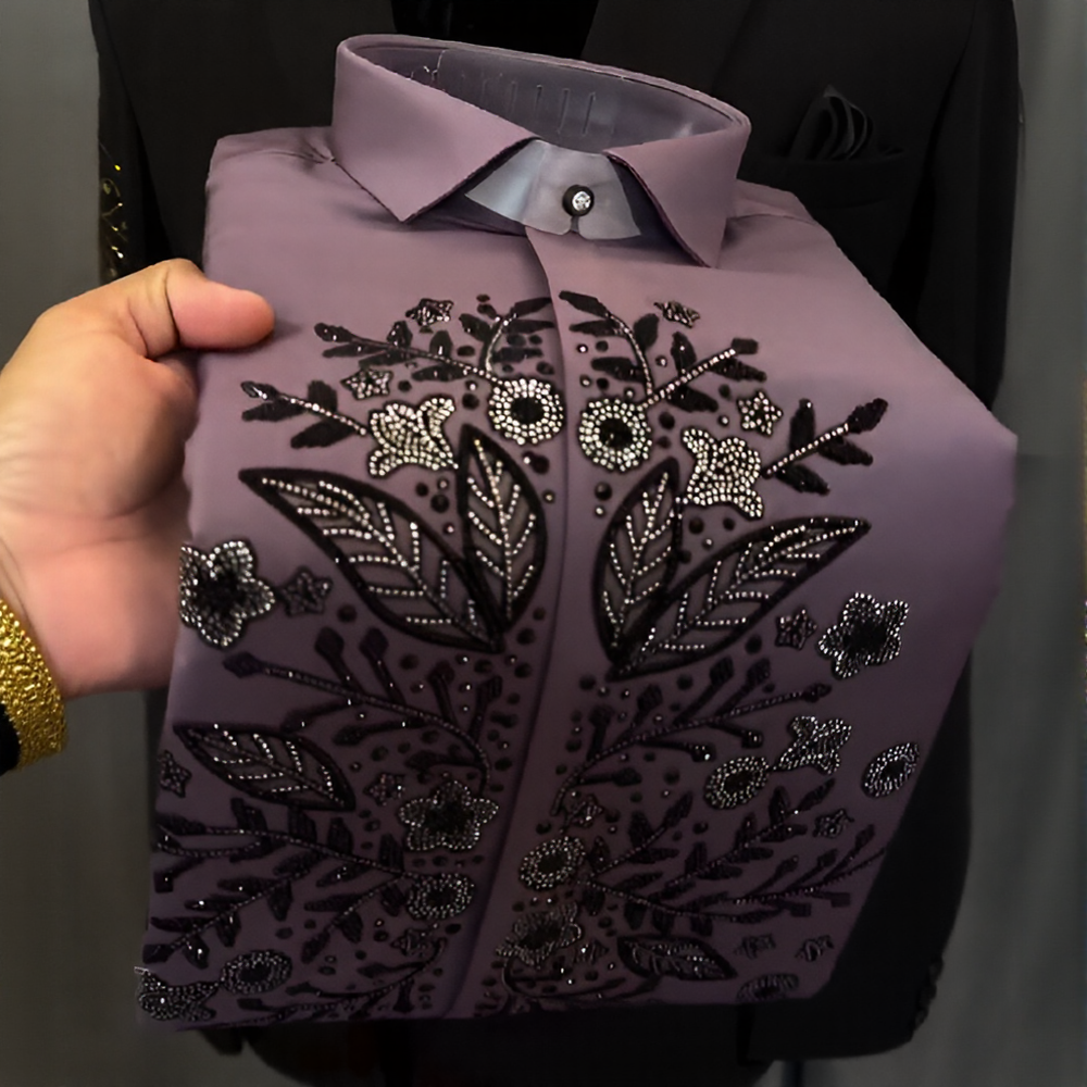 Rhinestones glamorous floral shirt