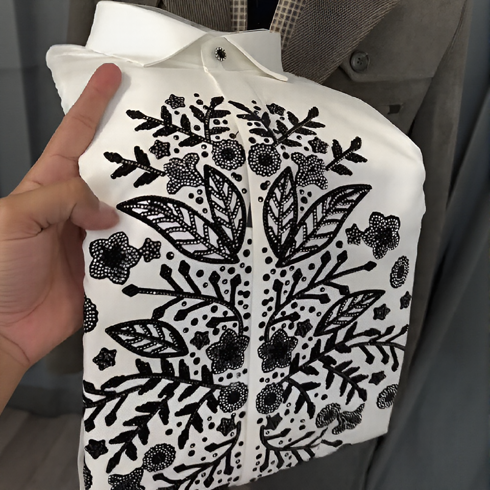 Rhinestones glamorous floral shirt